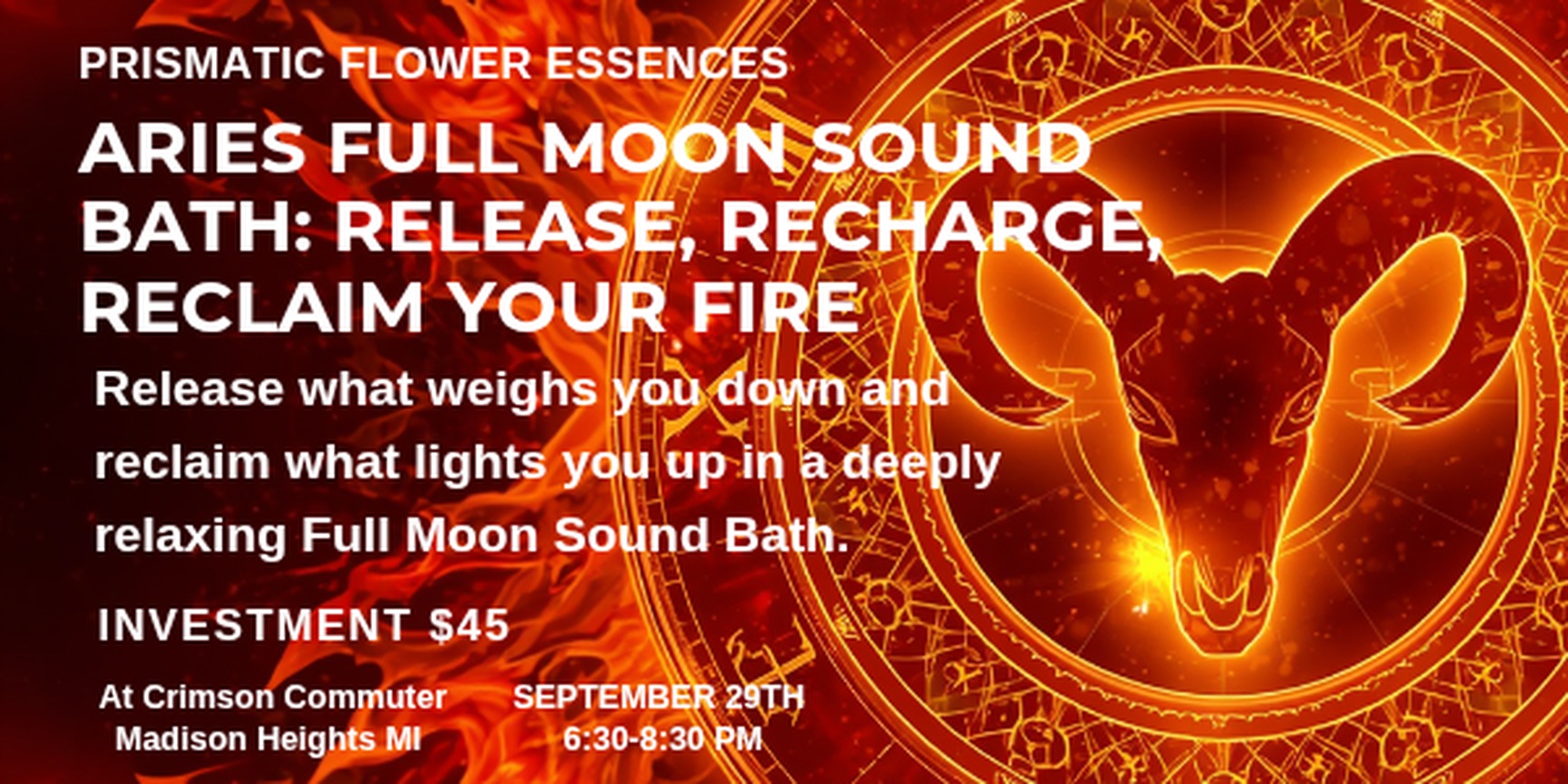 Aries Full Moon Sound Bath: Release, Recharge, Reclaim Your Fire in Madison Heights, MI