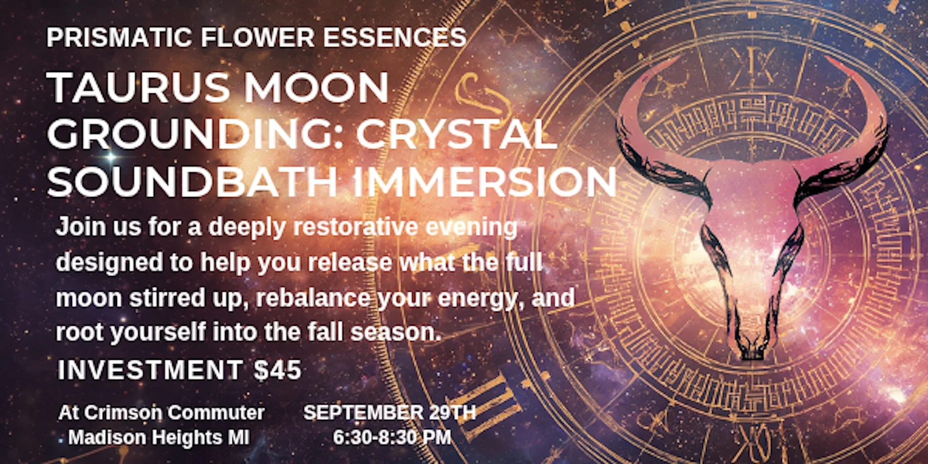 Taurus Moon Grounding: Crystal Sound Bath and Cosmic Healing Immersion in Madison Heights, MI